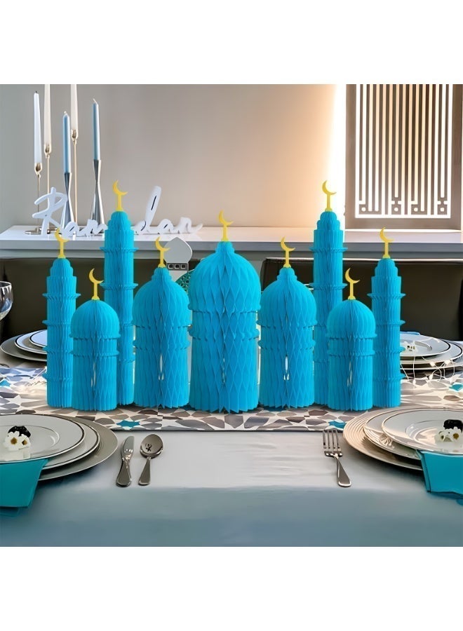 Ramadan Mubarak Foldable Honeycomb Paper Mosque Table Centerpiece, Eid Al Fitr Islamic Moon Palace Decor, Muslim Holiday Party Scene Decoration Ornament - Image 3