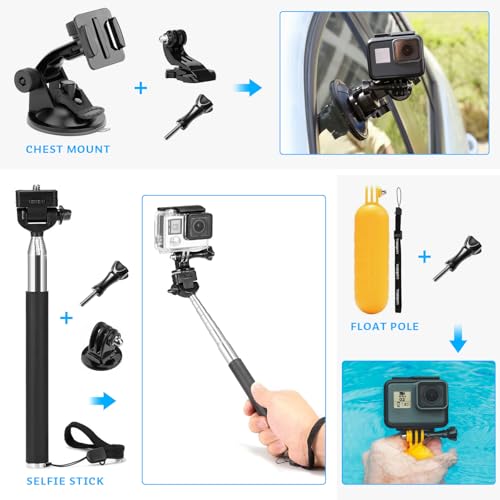 Luxebell Action Camera Accessory Kit for GoPro Hero Black Silver 13 12 11 10 9 8 7 6 5 4 Session Max Akaso Xiaomi Accessories Tripod Head Chest Bike Mount Carrying Case - Image 2