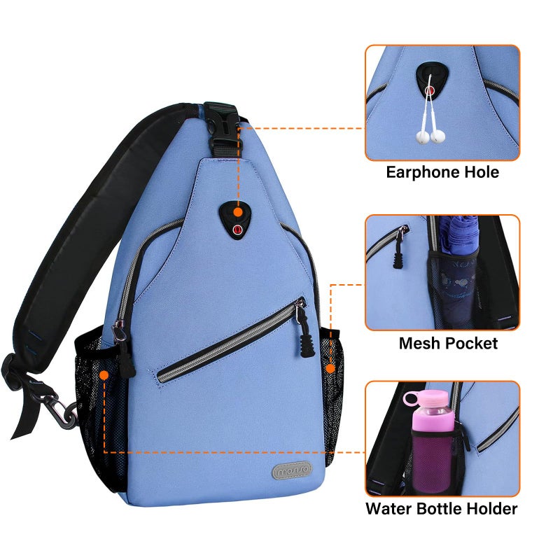 MOSISO Sling Backpack, Multipurpose Crossbody Shoulder Bag Travel Hiking Daypack, Airy Blue, Medium - Image 3