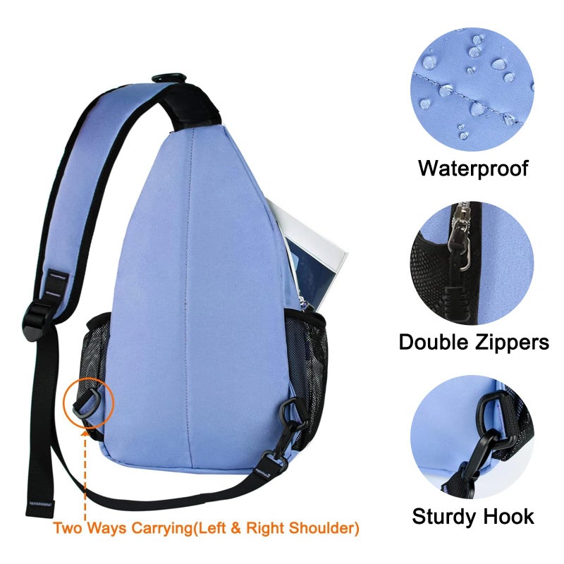 MOSISO Sling Backpack, Multipurpose Crossbody Shoulder Bag Travel Hiking Daypack, Airy Blue, Medium - Image 5