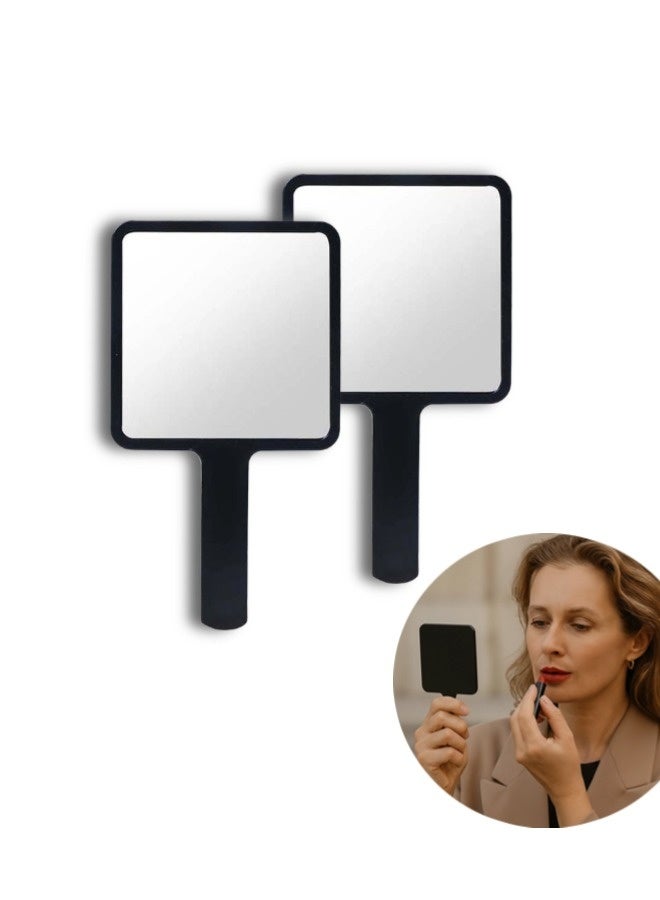 شيبشيب مرآتان يدويتان مربعتان، باللون الأسود، مرآة مكياج محمولة للسفر مع مقبض، الأبعاد: 3.5 بوصة عرض × 6.3 بوصة طول. - Image 1