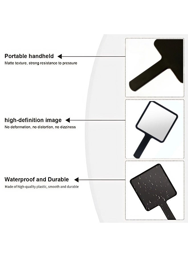 شيبشيب مرآتان يدويتان مربعتان، باللون الأسود، مرآة مكياج محمولة للسفر مع مقبض، الأبعاد: 3.5 بوصة عرض × 6.3 بوصة طول. - Image 2