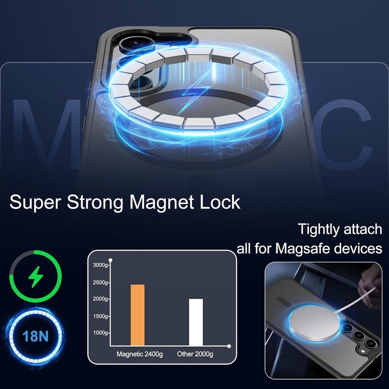 حافظة المغناطيسية لهاتف Samsung S23 [متوافقة مع تقنية MagSafe] | 2 طبقة حماية للشاشة | مقاومة للتصفر وبصمات الأصابع، مقاومة للصدمات، نسيج ناعم وشفاف يناسب شكل الهاتف - لون أسود مات - Image 4