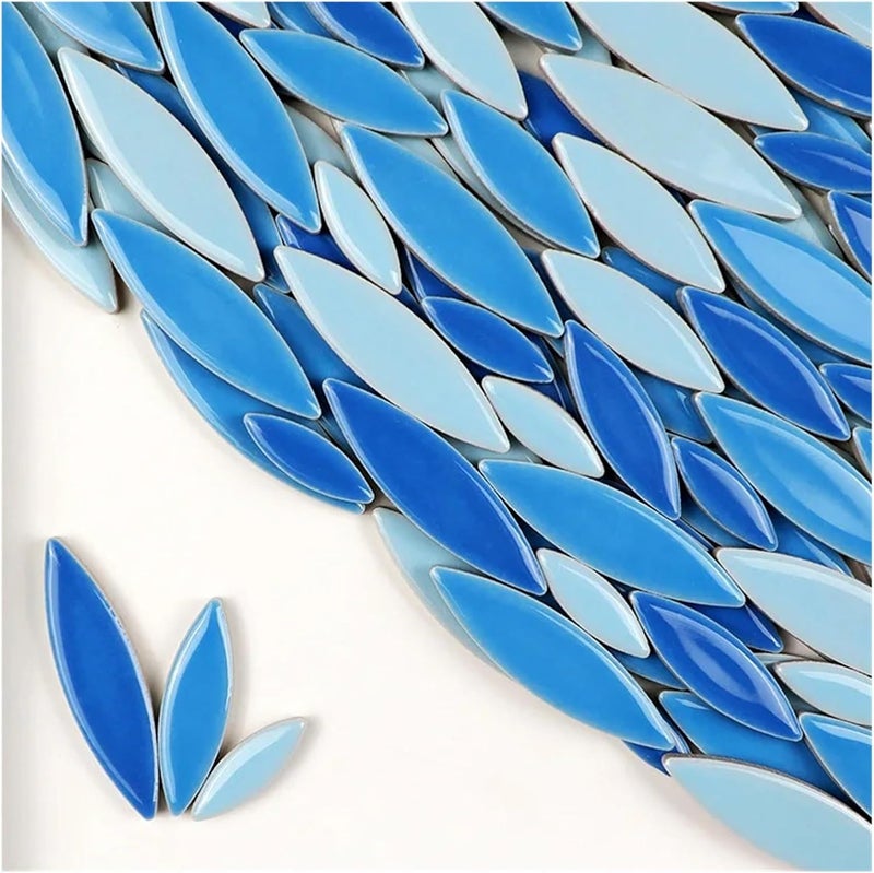 Mosaic Tiles Willow Leaves Porcelain Tile 3 Sizes Multi Color DIY Craft Stones for Arts Decor(Color03) - Image 1