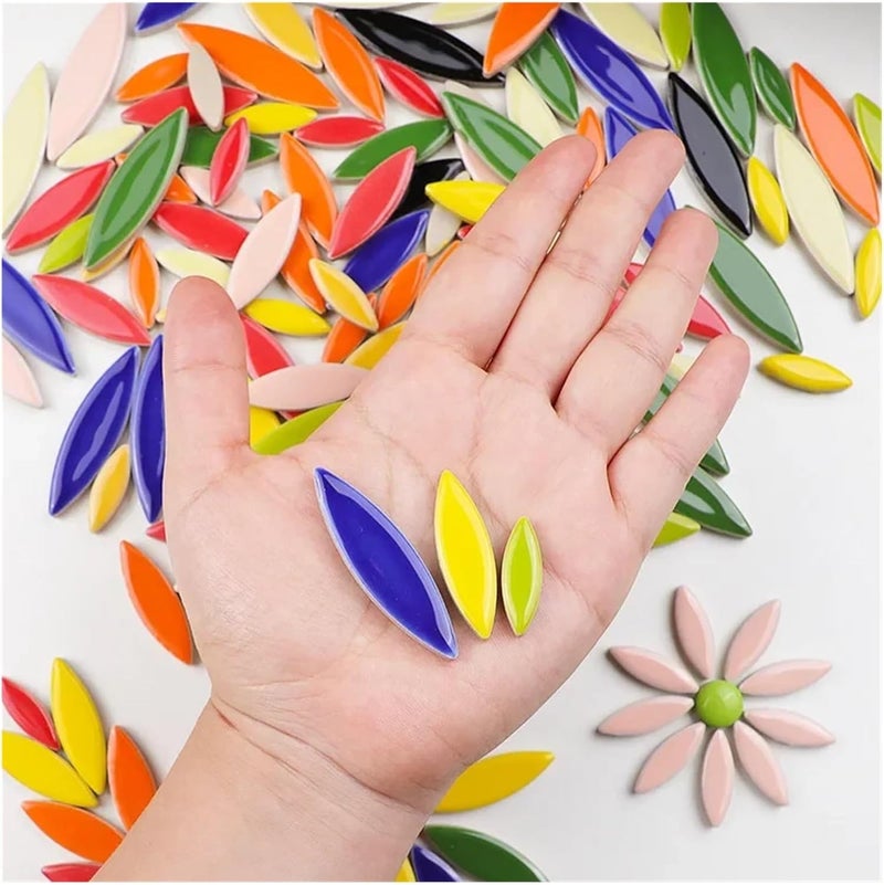 Mosaic Tiles Willow Leaves Porcelain Tile 3 Sizes Multi Color DIY Craft Stones for Arts Decor(Color03) - Image 2