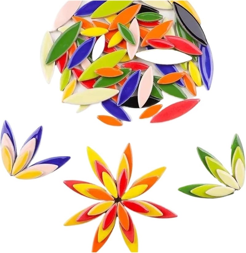 Mosaic Tiles Willow Leaves Porcelain Tile 3 Sizes Multi Color DIY Craft Stones for Arts Decor(Color03) - Image 3