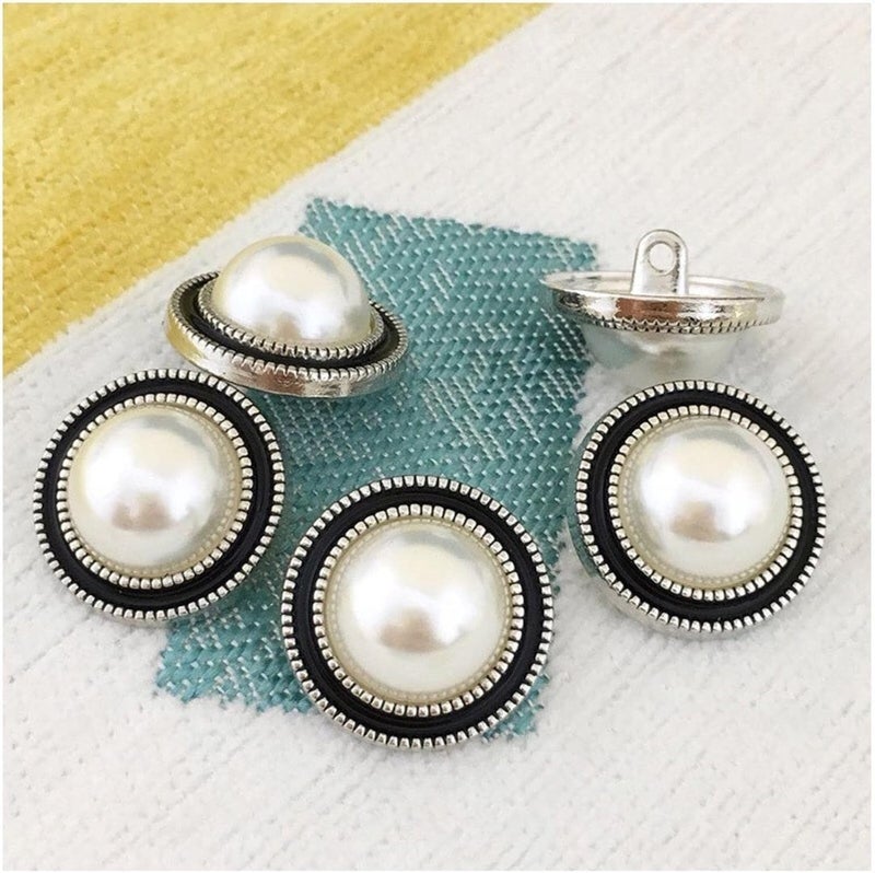 Buttons for Clothes 10 Pcs 15/20/25mm Beautiful Metal Pearl for Clothing Sewing Jacket Sweater Shirt-Black Silver,20mm(Black Silver,25mm) - Image 2