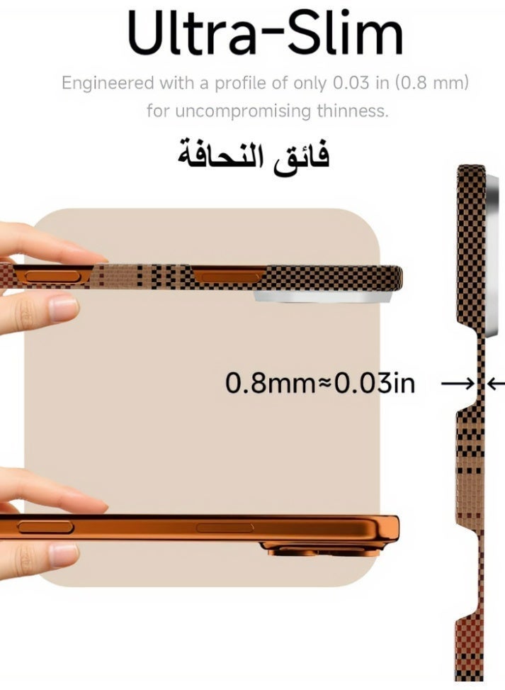 غطاء iPhone 17 Pro Max من ألياف الأراميد، متوافق مع MagSafe، رفيع جدًا وخفيف الوزن، مصنوع من ألياف الكيفلار الأراميدية مع إحساس رفيع جدًا كأنه بدون غطاء (عادي/غروب الشمس) - Image 2