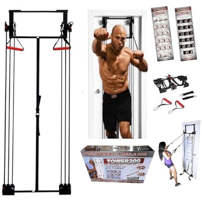 rayihni Tower 200 Door Gym | 95Kg Adjustable Resistance | 200+ Home Exercises | Strength Training Kit | Full Body Workout | Easy No-Screw Door Installation | Heavy-Duty Frame | Home & Gym Em-1816 - Image 2