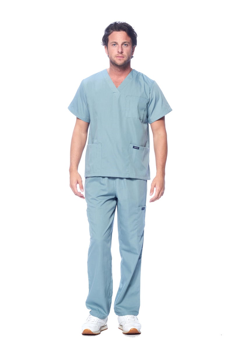 Dagacci Medical Uniform Dagacci Scrubs for Men Set - V-Neck Scrub Top and Cargo Pants - 8 Pockets Men Scrubs Set (X-Large, Seafoam) - Image 1