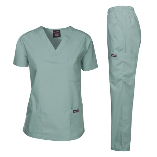 Dagacci Medical Uniform Dagacci Scrubs for Men Set - V-Neck Scrub Top and Cargo Pants - 8 Pockets Men Scrubs Set (X-Large, Seafoam) - Image 3