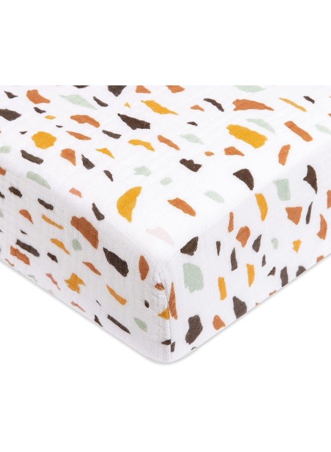 babyletto Babyletto 100% Organic Cotton Crib Sheet, GOTS-Certified, Fitted 360°, Ultra-Soft and Breathable Muslin - Terrazzo - Image 1