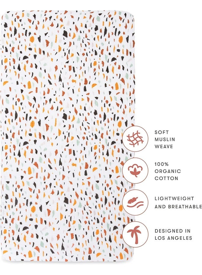 babyletto Babyletto 100% Organic Cotton Crib Sheet, GOTS-Certified, Fitted 360°, Ultra-Soft and Breathable Muslin - Terrazzo - Image 2