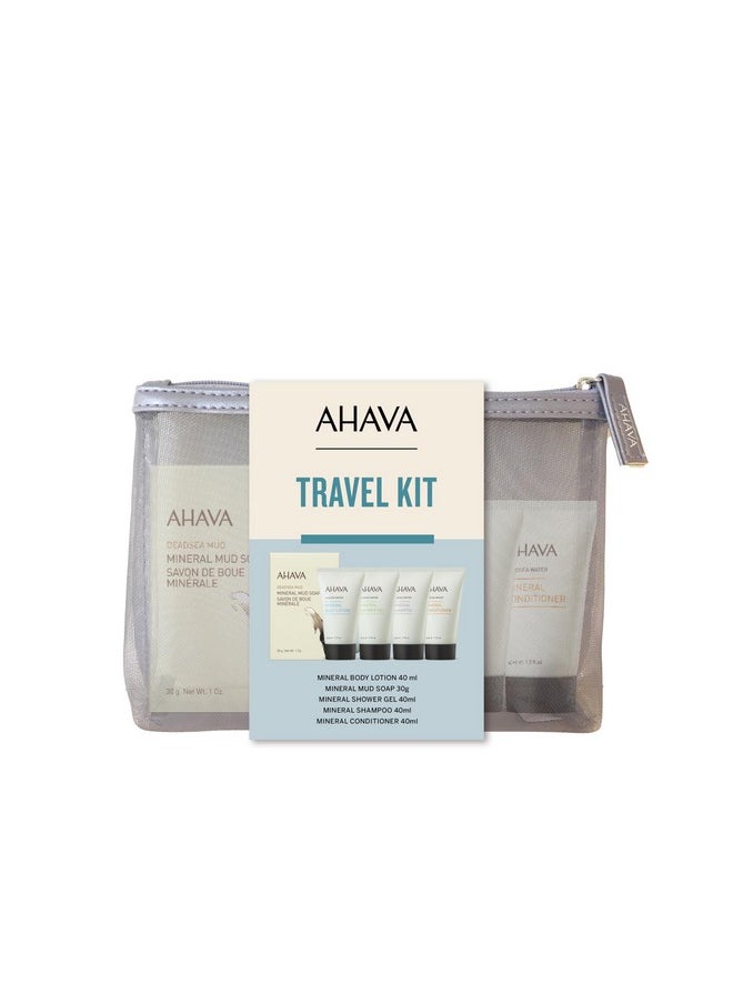 AHAVA Travel Kit Includes Dead Sea Mineral Body Lotion 1.3 Fl.Oz Mineral Shower Gel 1.3 Fl.Oz Mineral Conditioner 1.3 Fl.Oz Mineral Shampoo 1.3 Fl.Oz & Mineral Mud Soap 1 Oz.  - Image 1
