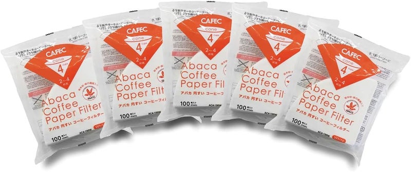 CAFEC 5 Packs of 100-Pack Cone-shaped V60 02 Style Universal 1 to 4 Cup Disposable Pour-Over Drip Coffee Paper Filter made of Eco-Friendly Refined Virgin Pulp (White) AC4-100W - Image 1