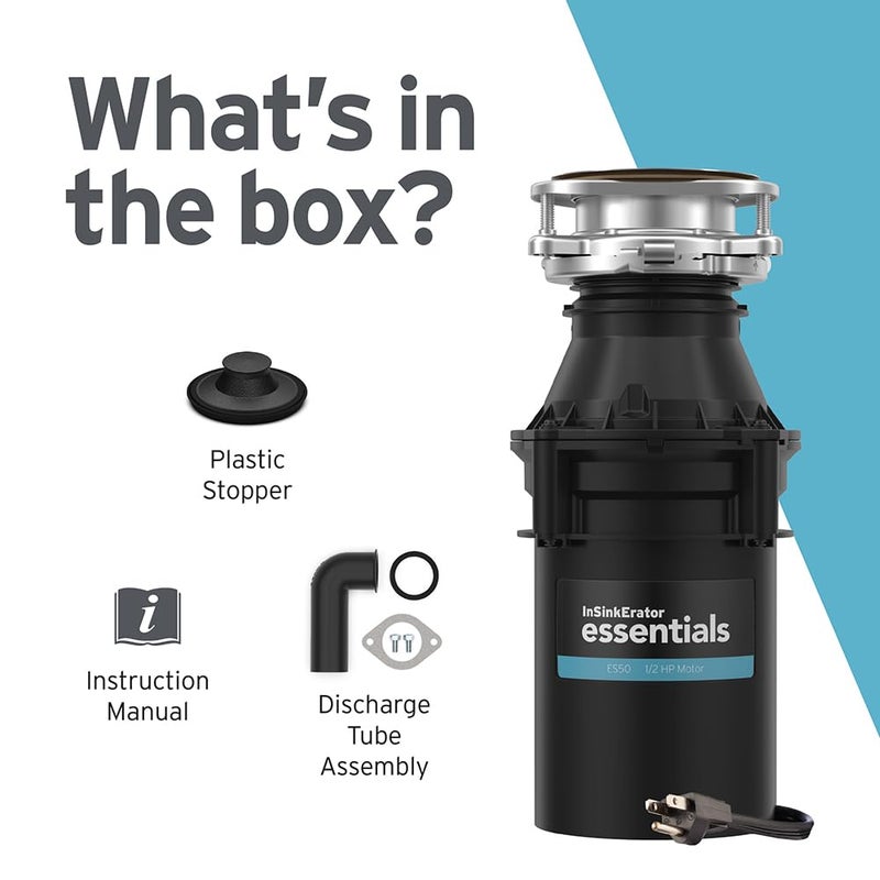InSinkErator Essentials ES50 Kitchen Garbage Disposal with Power Cord, 1/2 HP Motor Continuous Feed Food Waste Disposer, ES50 W/C - Image 4