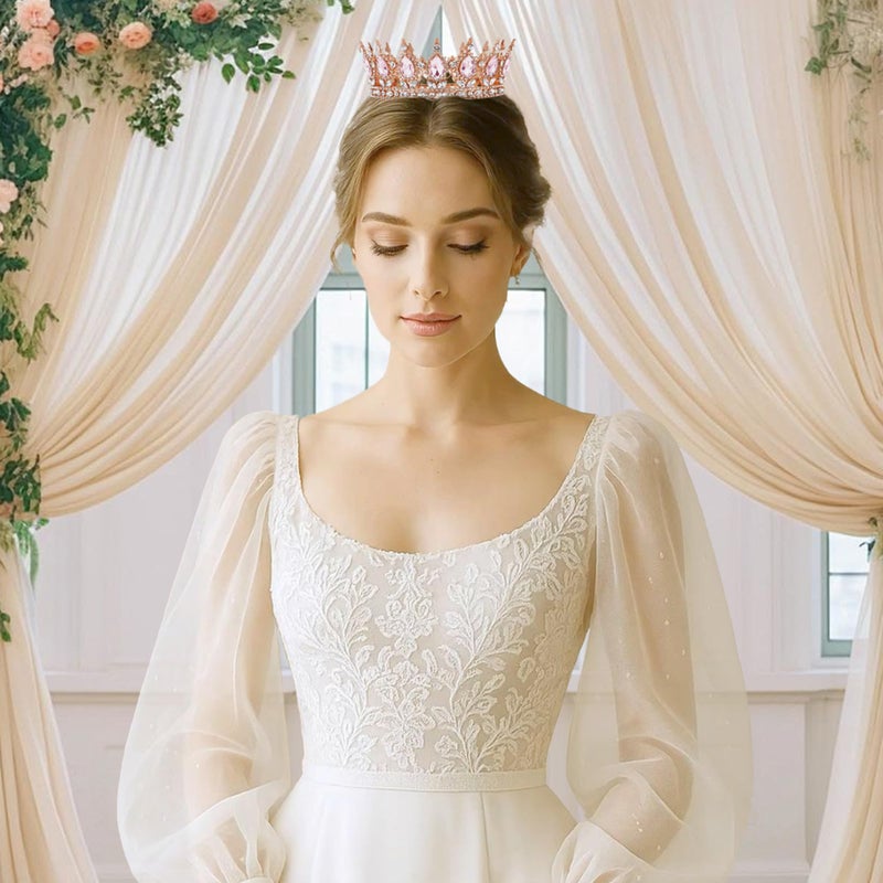 Nackiy Rose Gold Crown for Women, Crystal Princess Tiaras Rhinestone Queen Headband Wedding Bridal Hair Accessories, Birthday Party Prom Cake Topper & Bouquet Decoration - Image 5