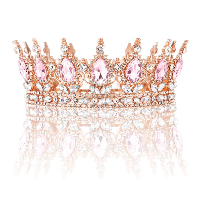 Nackiy Rose Gold Crown for Women, Crystal Princess Tiaras Rhinestone Queen Headband Wedding Bridal Hair Accessories, Birthday Party Prom Cake Topper & Bouquet Decoration - Image 1