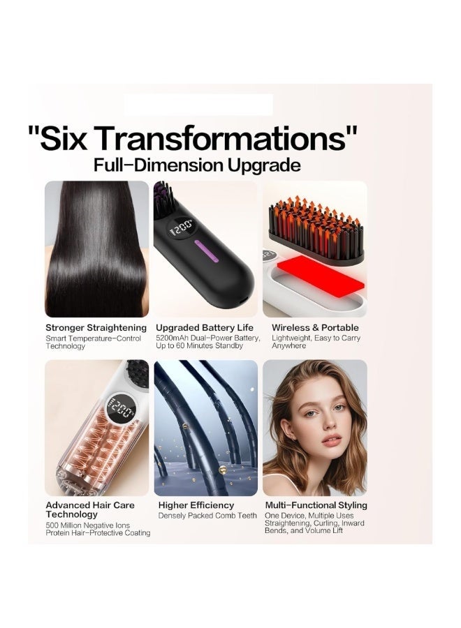 ELTRAZONE Wireless Hair Straightening Brush with Ceramic Heating, Cordless 2-in-1 Straightening & Curling Comb, 7 Temperature Settings, Type-C Fast Charging, LED Display & Negative Ion Technology – Black/Purple - Image 3