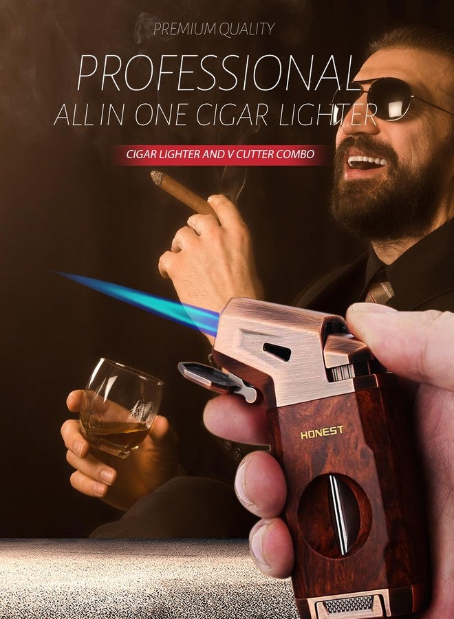 Jaerdhs Butane Torch Lighter with V Cutter, Windproof Jet Flame Lighter Torch Refill, Adjustable Refillable Butane Lighter Gifts for Men, with Fuel Window, Fuel not Include - Image 2