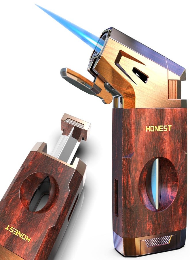 Jaerdhs Butane Torch Lighter with V Cutter, Windproof Jet Flame Lighter Torch Refill, Adjustable Refillable Butane Lighter Gifts for Men, with Fuel Window, Fuel not Include - Image 1