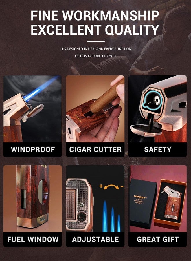 Jaerdhs Butane Torch Lighter with V Cutter, Windproof Jet Flame Lighter Torch Refill, Adjustable Refillable Butane Lighter Gifts for Men, with Fuel Window, Fuel not Include - Image 3