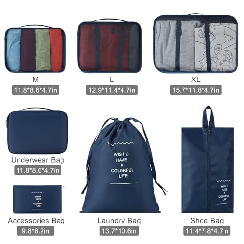 KUKLAR Packing Cubes for Suitcases with Shoe Bag Clothing Bag Accessories Bags Packing Cubes for Travel Luggage Organizer Women Men(Blue) - Image 2
