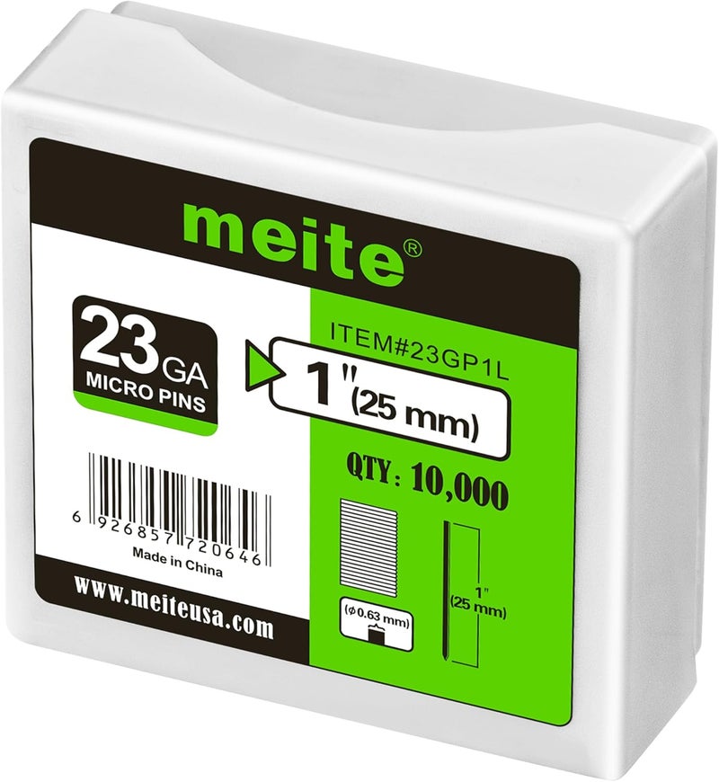 Meite 23 Gauge Pin Nails, 1-Inch Micro Headless Piner Nails - Galvanized 23GA Pins Nails for Nail Gun, Ideal for Fine Woodworking and Trim Work (10,000 Counts) - Image 1