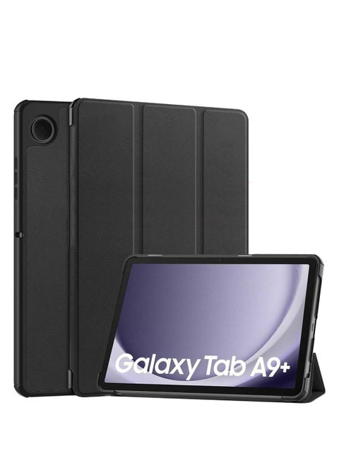 Samsung Galaxy Tab A9 Plus 5G 2023 (X216, X215, X210) 11.0 Inch Smart Flip Auto Awake/Auto Sleep Leather Texture with Pen Holder Case Cover - Black
