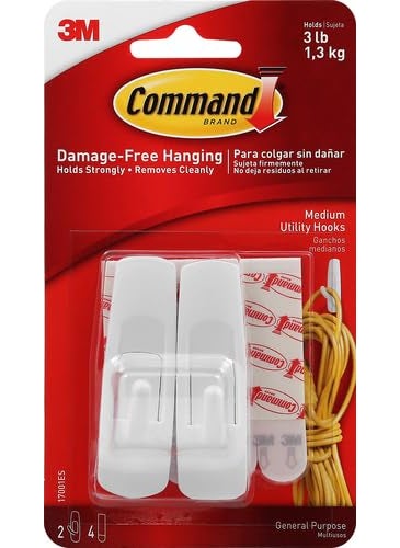 Command Command Plastic Medium Utility Wall Hooks Up To 13Kg Heavy Duty Holds Strongly Reusable Adhesive Hooks For Wall MultiSurface Damage Free Hooks For Hanging White 2Hooks 4 Stripss  - Image 2