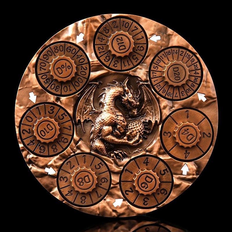 FTNNGIME 7in1 Spinner Dice Set 3D Metal DragonEmbossed Polyhedral RPG Accessory Role Playing Dice for Dungeons Dragons Pathfinder RPG and Tabletop Games D4 D6 D8 D10 D D12 D20 Copper - Image 3