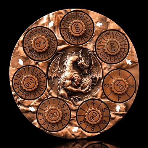 FTNNGIME 7in1 Spinner Dice Set 3D Metal DragonEmbossed Polyhedral RPG Accessory Role Playing Dice for Dungeons Dragons Pathfinder RPG and Tabletop Games D4 D6 D8 D10 D D12 D20 Copper - Image 1