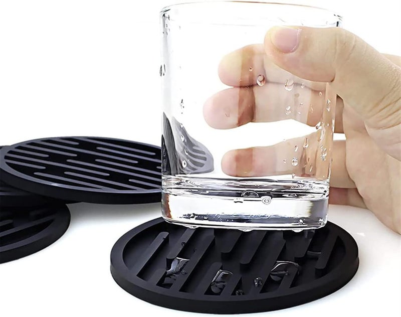 MosQuick® Silicone Coaster Set of 4 Silicone Pot Holder Drink Coasters Perfect Tea Coasters for Dining Table for Hot Pots All Type of Glasses Mugs Beer Whisky Coasters hot and Cold - Black - Image 4