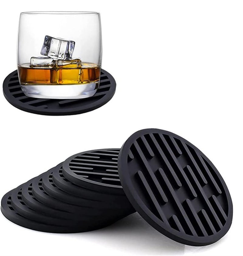 MosQuick® Silicone Coaster Set of 4 Silicone Pot Holder Drink Coasters Perfect Tea Coasters for Dining Table for Hot Pots All Type of Glasses Mugs Beer Whisky Coasters hot and Cold - Black - Image 1