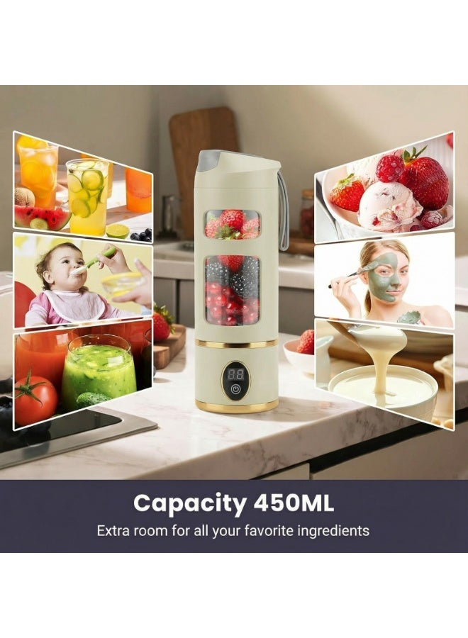 Luxury Portable Blender 450ml - High-Performance 12-Blade Personal Juicer with Digital Display & Gold Accents - USB Rechargeable Smoothie Maker for Travel & Office - Image 4
