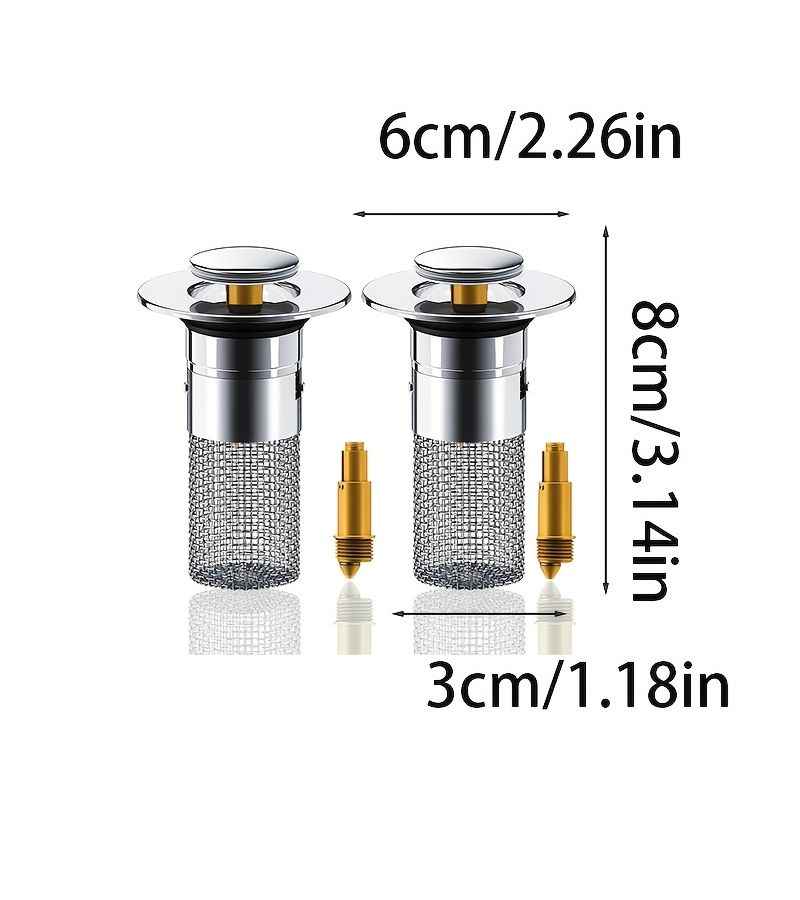 Bathroom Sink Stopper Hair Catcher 4pcs Easy Install Pop Up Universal Sink Drain Plug Strainer With Removable Filter Basket - Image 3