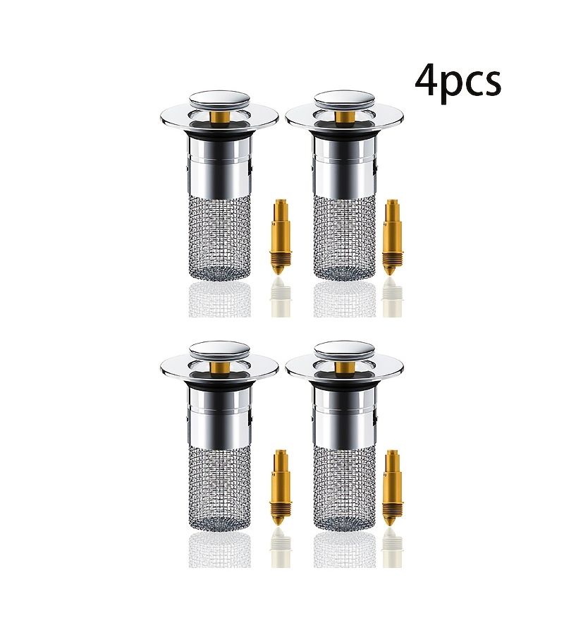 Bathroom Sink Stopper Hair Catcher 4pcs Easy Install Pop Up Universal Sink Drain Plug Strainer With Removable Filter Basket - Image 1