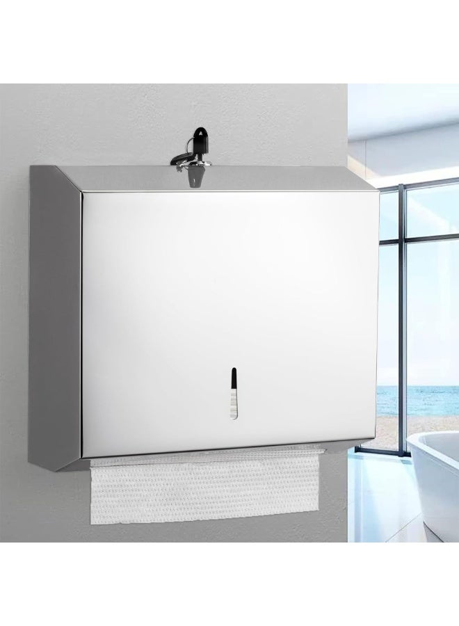 Paper Towel Dispenser, Stainless Steel Hand Towel Dispenser, Lockable, Has a Mirror Effect, Wall-Mounted Tissue Dispenser, for Folded Towels for 250 to 400 Paper Towels - Image 3