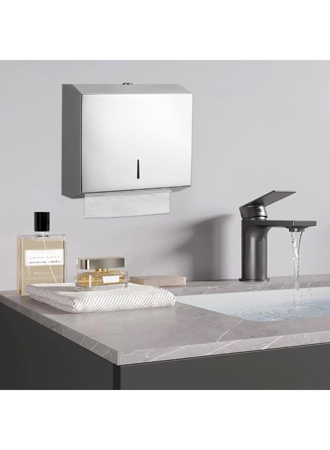 Paper Towel Dispenser, Stainless Steel Hand Towel Dispenser, Lockable, Has a Mirror Effect, Wall-Mounted Tissue Dispenser, for Folded Towels for 250 to 400 Paper Towels - Image 4