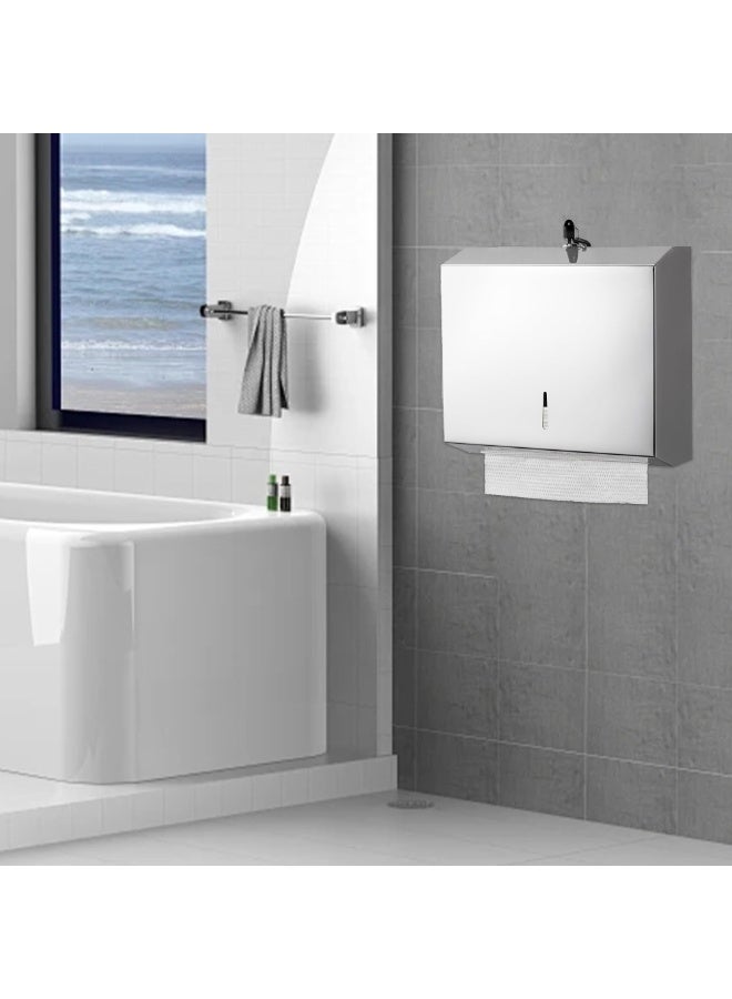 Paper Towel Dispenser, Stainless Steel Hand Towel Dispenser, Lockable, Has a Mirror Effect, Wall-Mounted Tissue Dispenser, for Folded Towels for 250 to 400 Paper Towels - Image 5