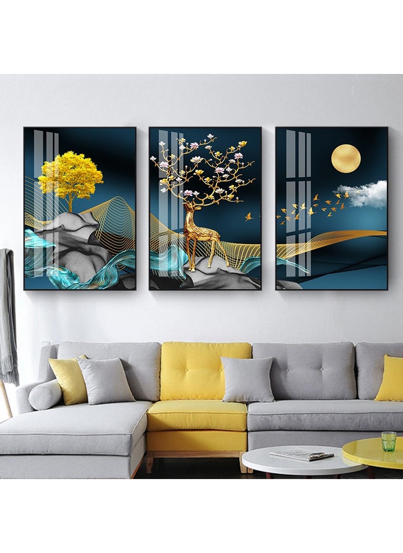 FASHION HOME 3PCS Wall Art Bright Style Minimalist Decor Modern Abstract Canvas Prints Poster Picture Framed Paintings Decorations  - Image 1