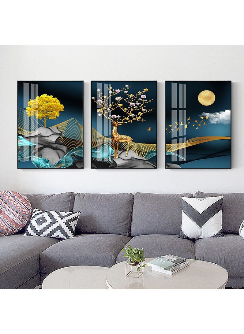 FASHION HOME 3PCS Wall Art Bright Style Minimalist Decor Modern Abstract Canvas Prints Poster Picture Framed Paintings Decorations  - Image 2