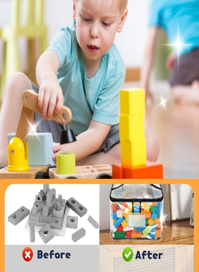 THDUJAYJAY 10 Pack Large Clear PVC Toy Storage Bags,12.2×9.06×7.09in Transparent Toy Organizer with Zipper & Mesh Pocket,Collapsible Waterproof Toy Bin with Labels for Dolls,Blocks,Puzzles,Kids Books - Image 5