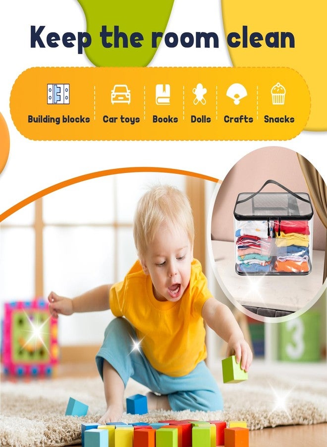 THDUJAYJAY 10 Pack Large Clear PVC Toy Storage Bags,12.2×9.06×7.09in Transparent Toy Organizer with Zipper & Mesh Pocket,Collapsible Waterproof Toy Bin with Labels for Dolls,Blocks,Puzzles,Kids Books - Image 3