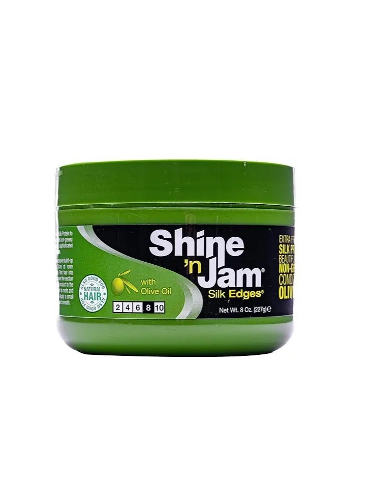styling gel comes in a large, value-sized green jar containing 8 Oz. (227g)