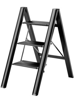Generic 3 Step Ladder, Lightweight Foldable Heavy Duty Ladder with Wide Steps and Non-Slip Feet Black  - Image 1