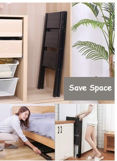Generic 3 Step Ladder, Lightweight Foldable Heavy Duty Ladder with Wide Steps and Non-Slip Feet Black  - Image 2