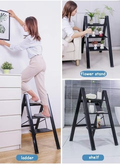 Generic 3 Step Ladder, Lightweight Foldable Heavy Duty Ladder with Wide Steps and Non-Slip Feet Black  - Image 3