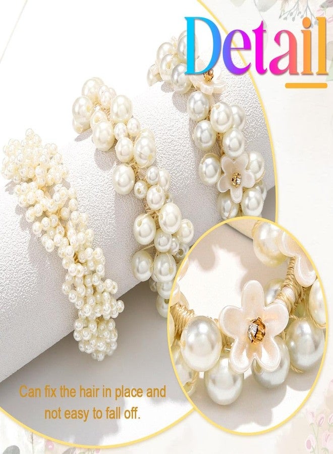 CAKURE Pearl Hair Ties Fancy Ponytail Holder White Elastic Hair Bands Pearl Hair Accessories for Women (Pack of 3) - Image 4