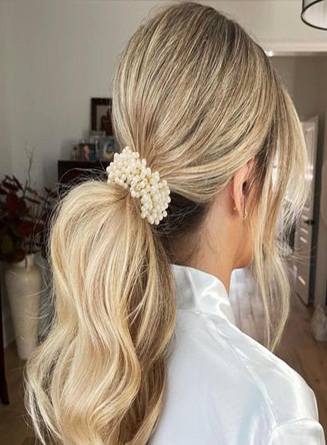 CAKURE Pearl Hair Ties Fancy Ponytail Holder White Elastic Hair Bands Pearl Hair Accessories for Women (Pack of 3) - Image 3